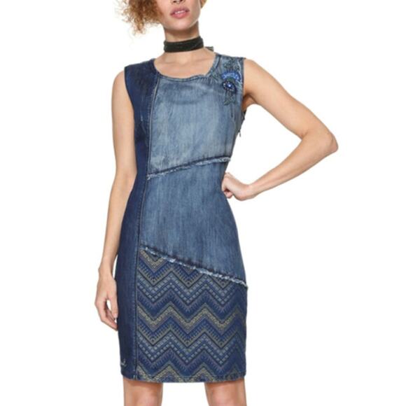 Desigual Upcycled Elda Denim Patchwork Dress Size One-of-a-Kind! - Picture 10 of 11